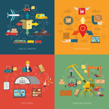 Logistic 4 flat icons square banner