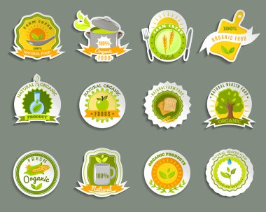 Natural organic food brands stickers set