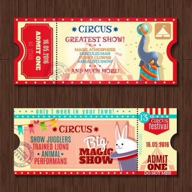 Circus show two vintage tickets set clipart