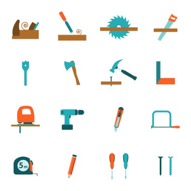 Marangozluk araçlar düz Icons set