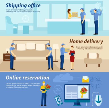 Home delivery service flat banners set clipart