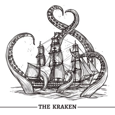 Ship And Octopus clipart