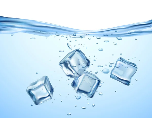 Cubos de hielo en el agua — Vector de stock