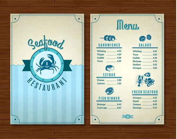 Templat menu seafood - Stok Vektor