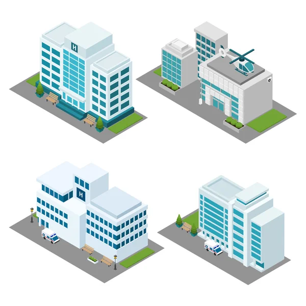 Hospital Isometric Icons Set — Stock Vector