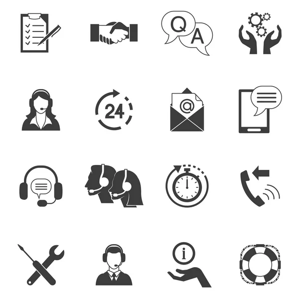 Ensemble d'icônes de soutien à la clientèle noir et blanc — Image vectorielle