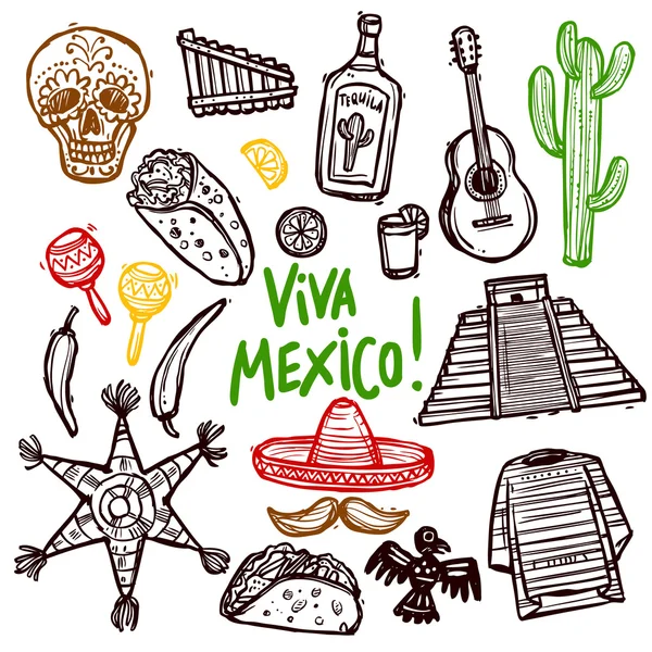 México doodle set —  Vetores de Stock