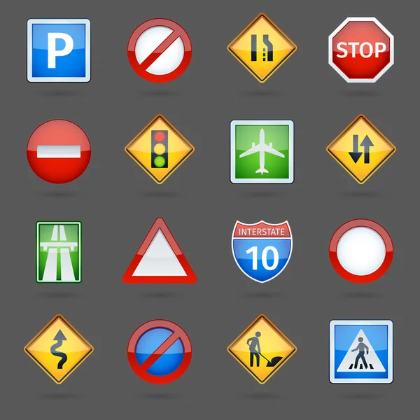 Road traffic signs glossy icons set — Stock Vector