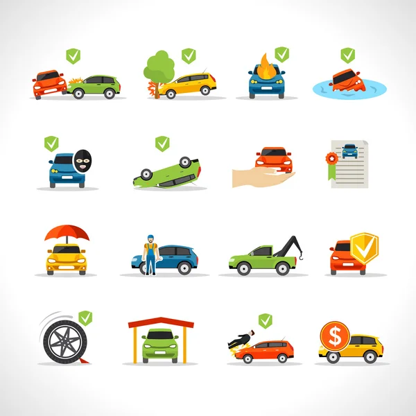 Conjunto de iconos de seguro de coche — Vector de stock