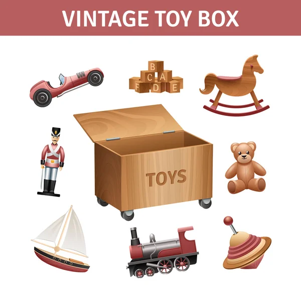 ヴィンテージのおもちゃ箱セット — ストックベクタ