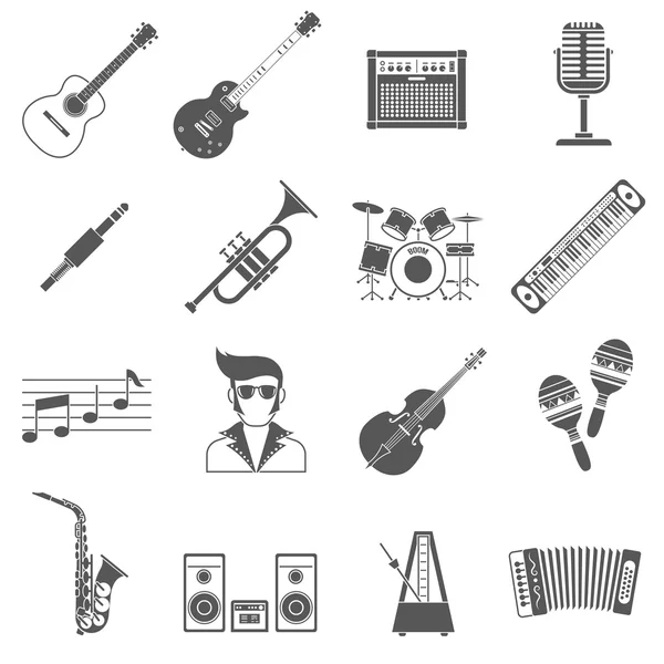 Conjunto de iconos de música Negro — Vector de stock