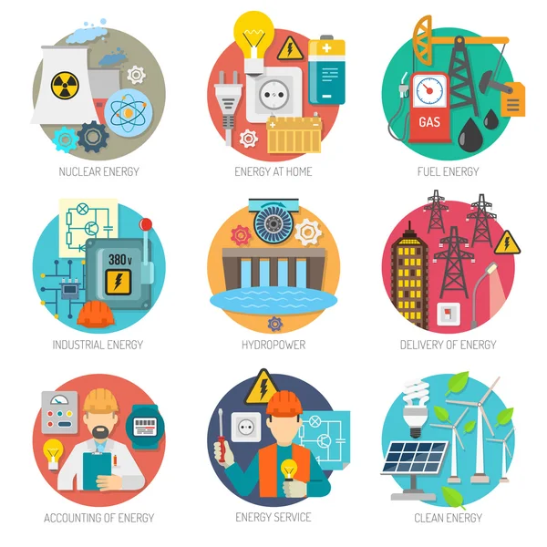 Energy flat icons composition set — Stok Vektör