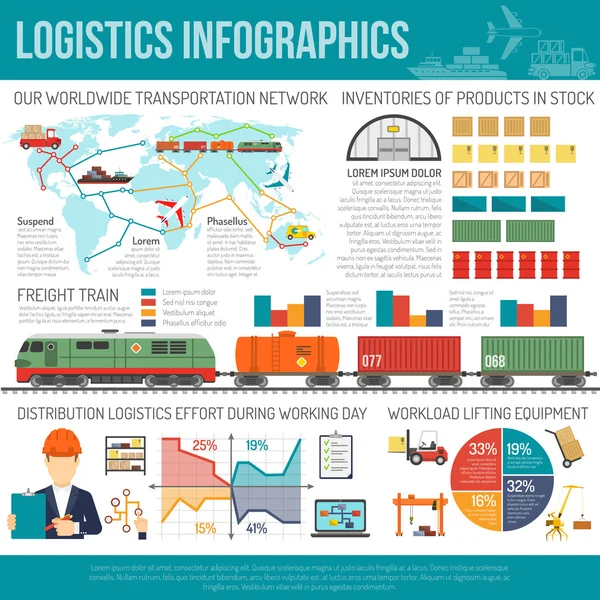 International logistics company network infographics chart — Stok Vektör