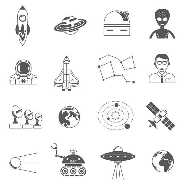 Space cosmos black icons set — Stock Vector
