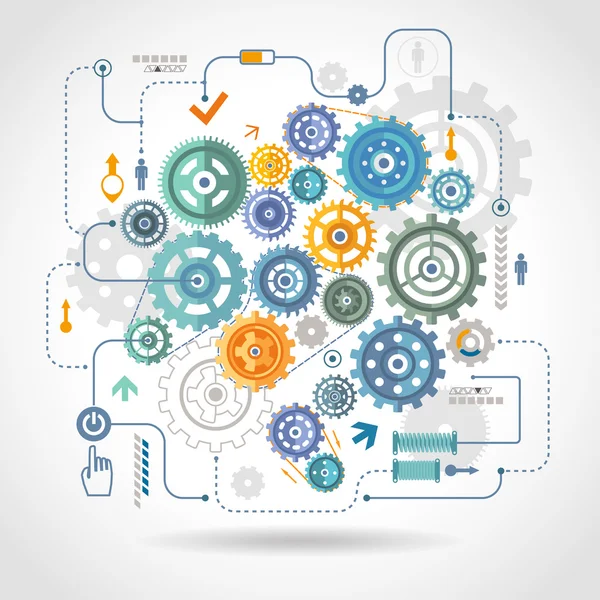 Cogged wheels gear mechanism schema poster — Stockvector