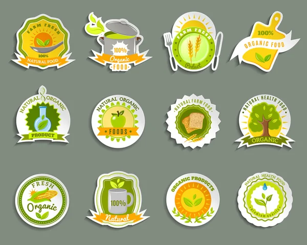 Natural organic food brands stickers set — 스톡 벡터