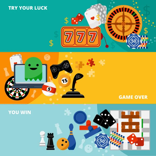 Gambling games flat banners set — Stockvector