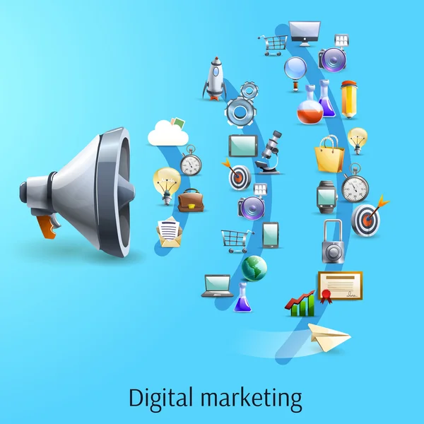 Concepto de marketing digital banner plano — Archivo Imágenes Vectoriales