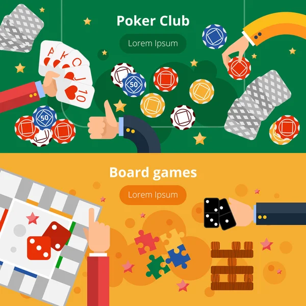 Juegos de azar pancartas planas conjunto — Vector de stock