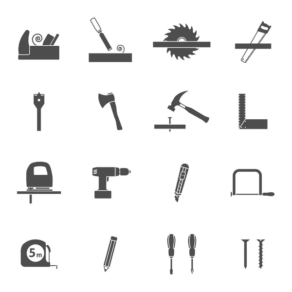 Outils de menuiserie noir icônes ensemble — Image vectorielle