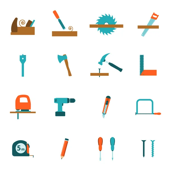 Carpentry tools flat icons set — Stock Vector