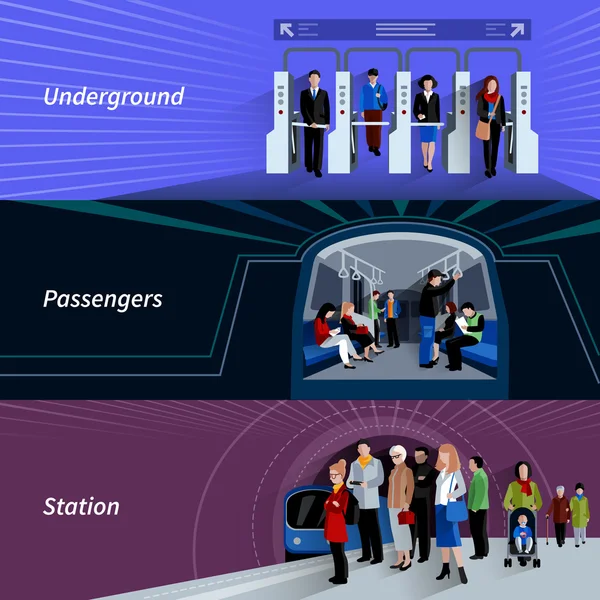 Bannières plates pour les passagers du métro — Image vectorielle