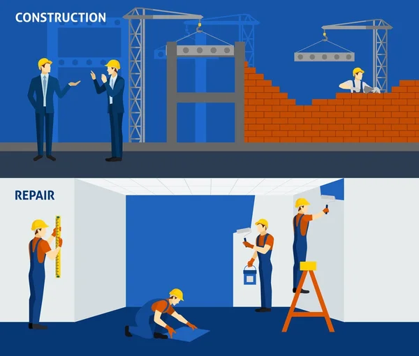 Construcción de edificios reparación de pancartas horizontales planas — Vector de stock