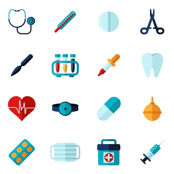 Iconos médicos conjunto plano — Vector de stock