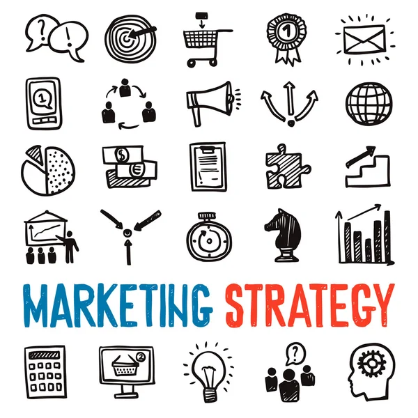 Iconos de estrategia de marketing conjunto — Archivo Imágenes Vectoriales