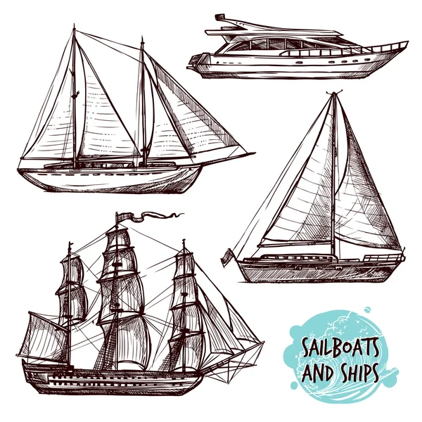 Set di navi a vela — Vettoriale Stock