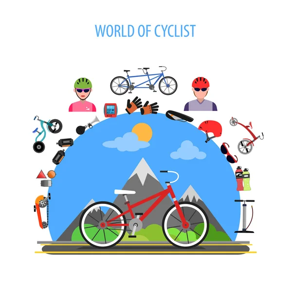 Concepto Ciclismo Plano — Vector de stock