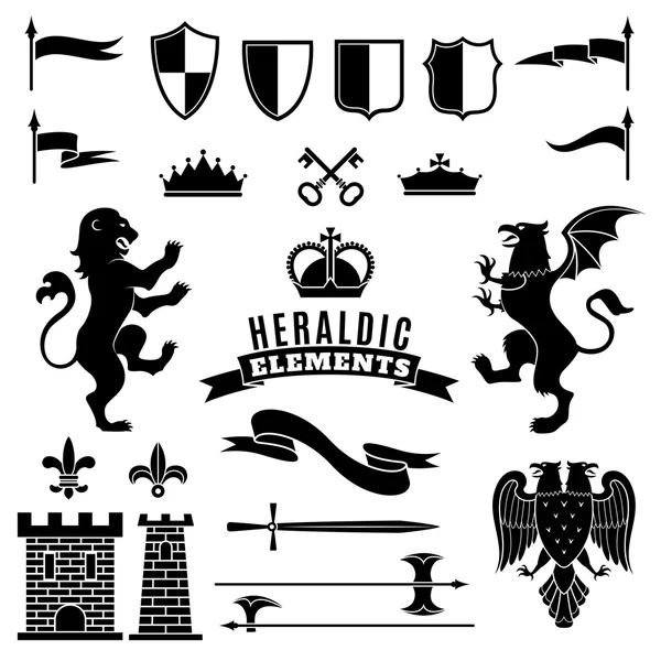 Heraldic Elements Black White Set — Stock Vector