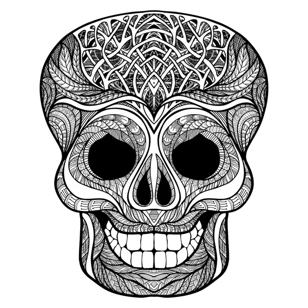 Decorative skull black doodle icon — Stock Vector
