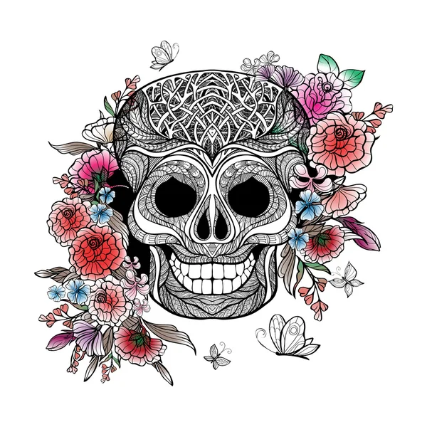Crânio e flores — Vetor de Stock