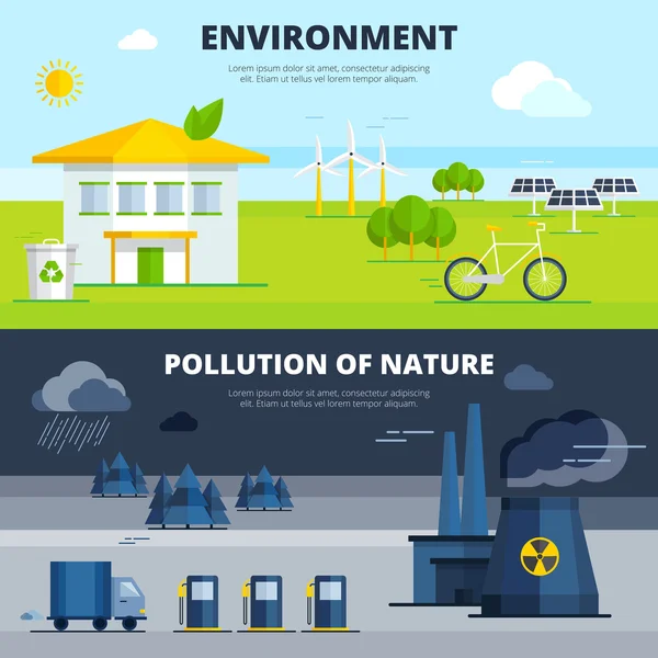 Ensemble de bannières Environnement et Pollution — Image vectorielle