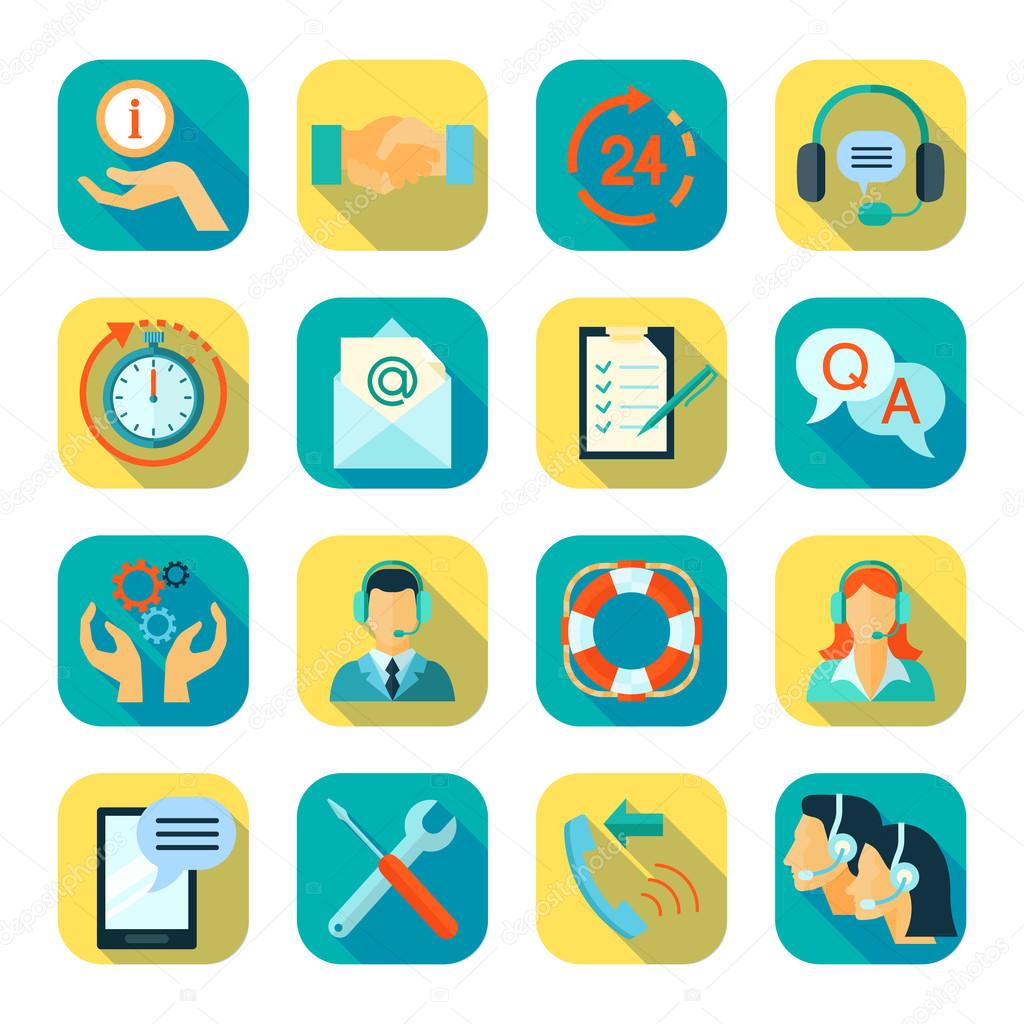 Flat Style Color Icons Set Of Technical Support