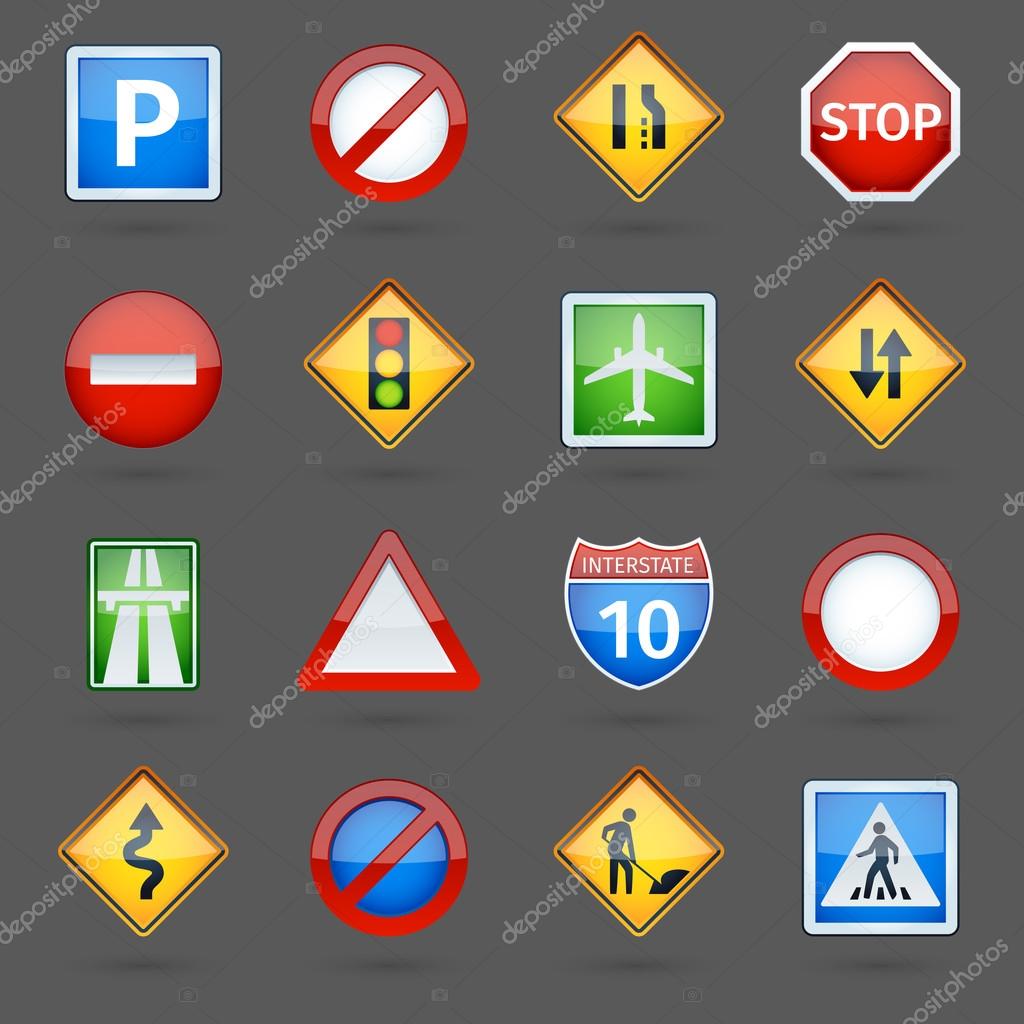 depositphotos 84088746 stock illustration road traffic signs glossy icons