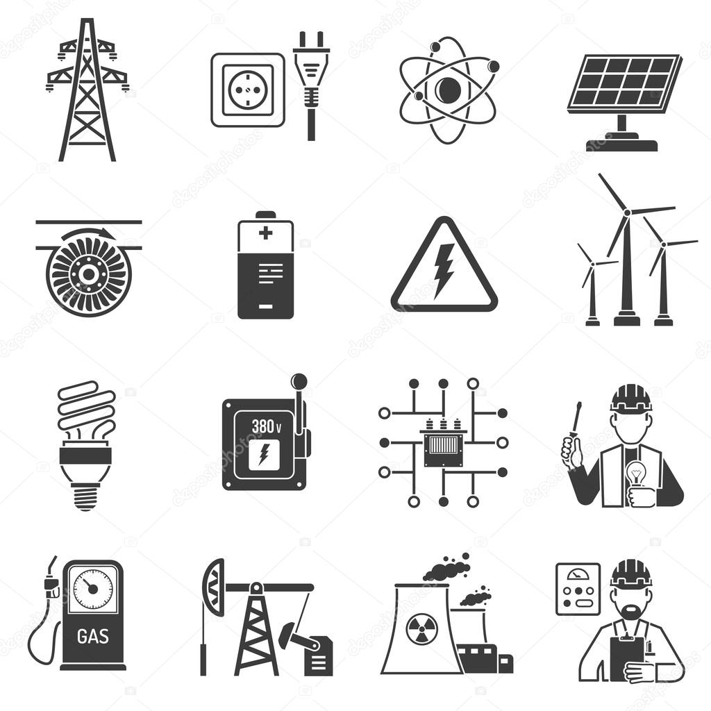 Energy power black icons set