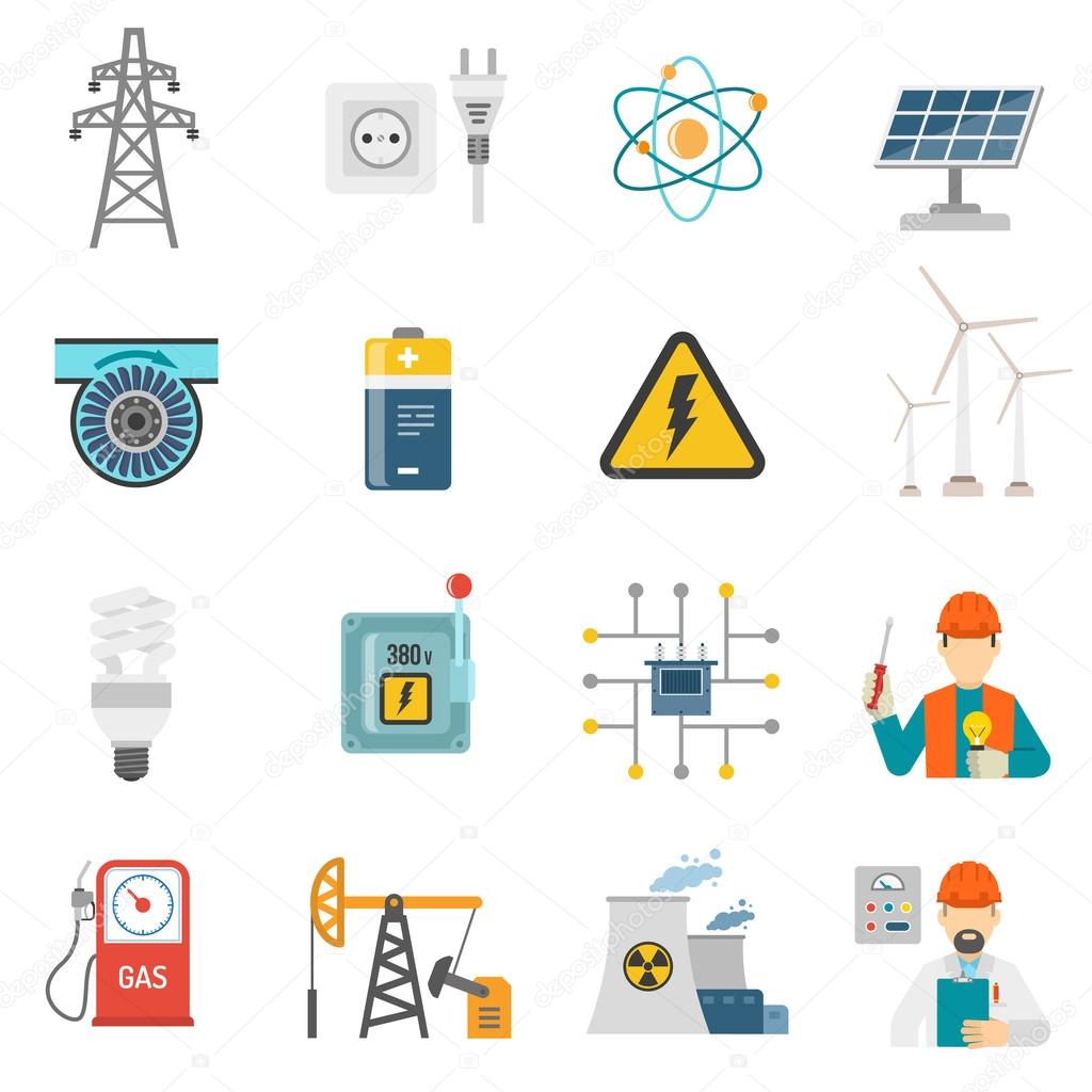 Energy power flat icons set