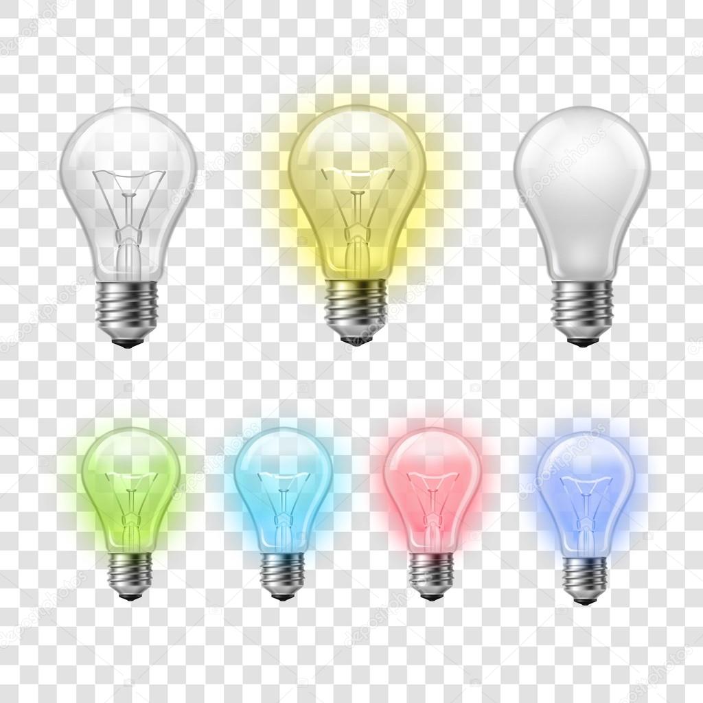 Rainbow transparent light bulbs set background