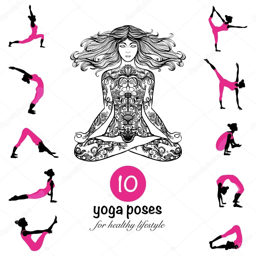 Yoga poses asanas pictograms composition poster