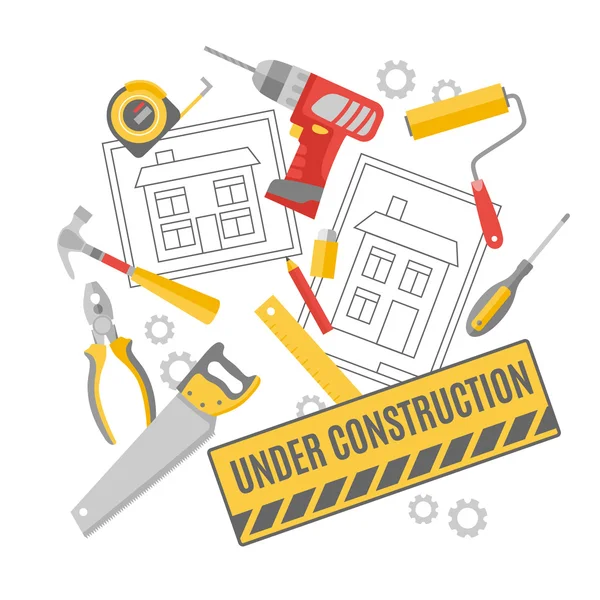 Banner de composición de pictogramas de trabajador de la construcción — Vector de stock