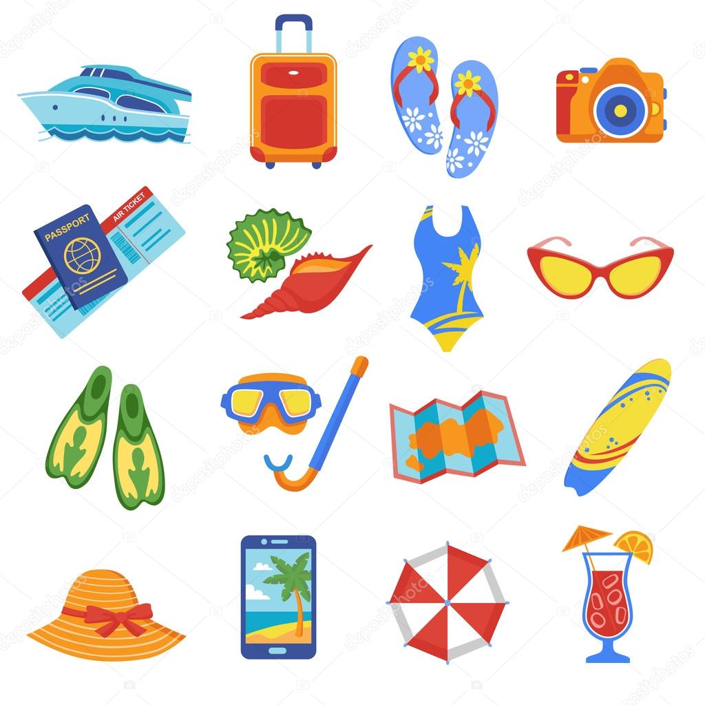 Summer vacation flat icons collection