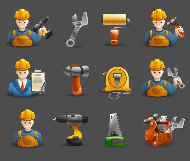 İş izometrik Icons set remodeling İnşaat