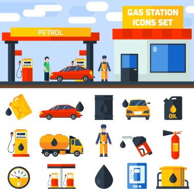 Gaz benzin istasyonu simgeler koleksiyon afiş