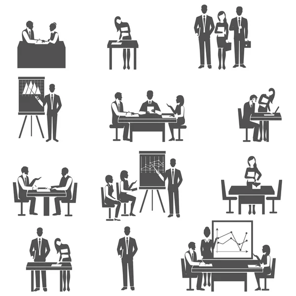 Conjunto de iconos negros de coaching empresarial — Vector de stock