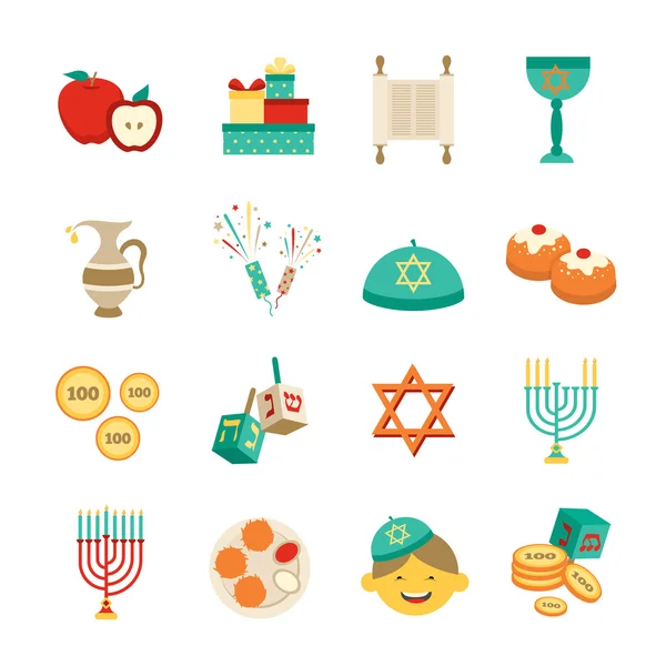 Symbolen van Hanukkah pictogrammen instellen — Stockvector