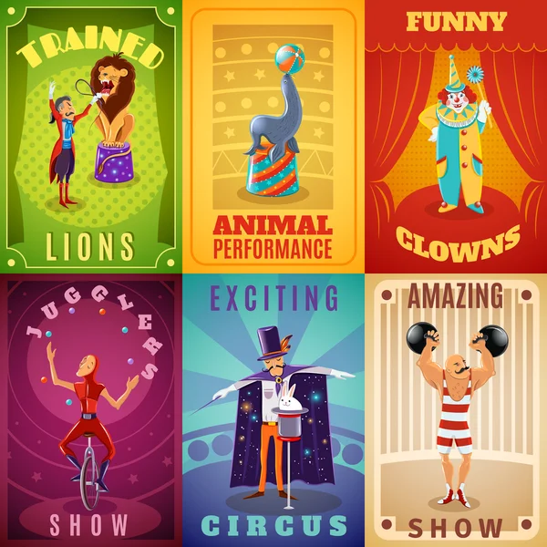 Circus 6 flat banners composition poster — Stock Vector