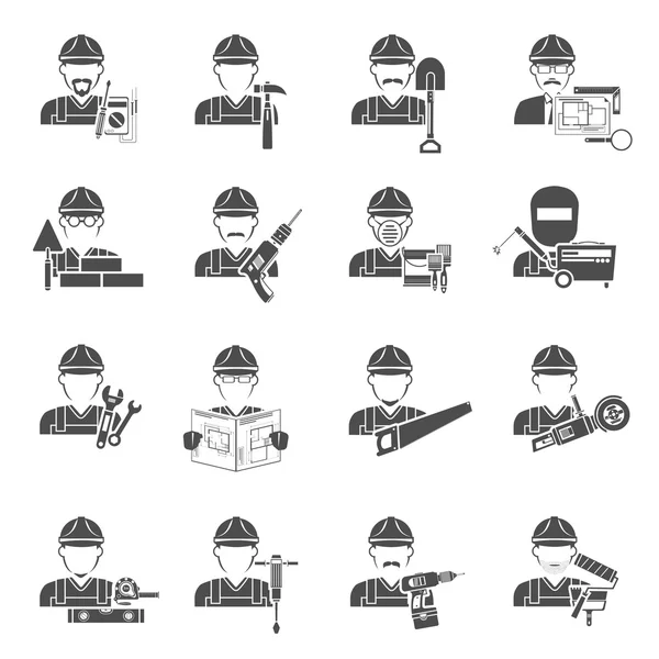 Worker Icons Black Set — Stok Vektör