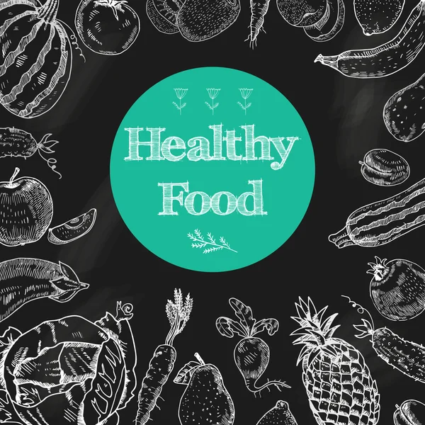 Healthy food chalkboard background — Stockvector